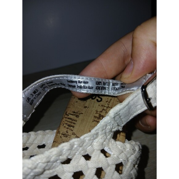 SO Adriene Cork Wedge Sandals White Woven Upper Open Toe Girls Size 3 Medium - Picture 3 of 16